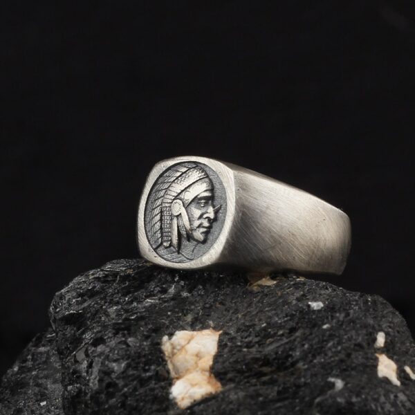 the native american signet ring is a product of high class craftsmanship and intricate designing. it's solid structure makes it a perfect piece to use as an everyday jewelry to elevate your style. espada silver