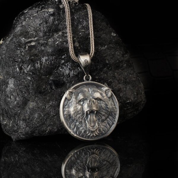 bear medallion is a sterling silver necklace for stylish men.