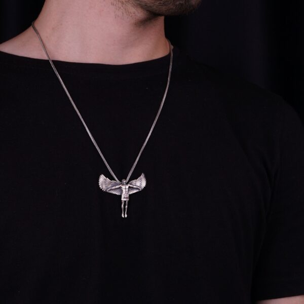 the silver angel necklace is a product of high class craftsmanship and intricate designing. it's solid structure makes it a perfect piece to use as an everyday jewelry to elevate your style. espada silver