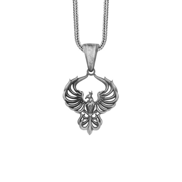 the silver phoenix necklace is a product of high class craftsmanship and intricate designing. it's solid structure makes it a perfect piece to use as an everyday jewelry to elevate your style. espada silver
