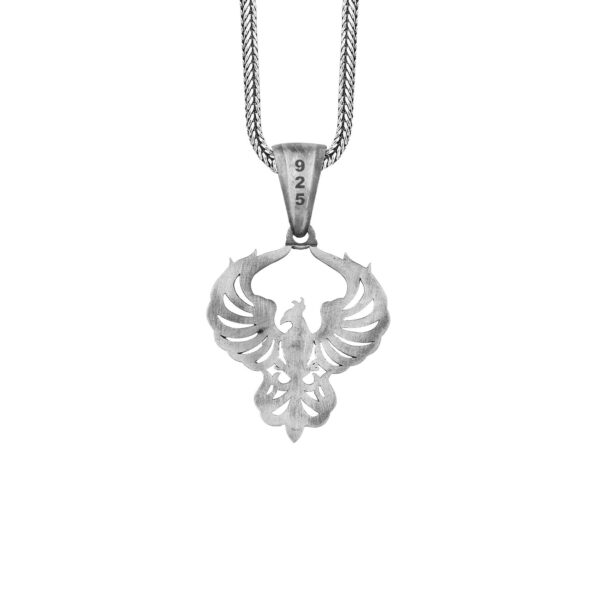 the silver phoenix necklace is a product of high class craftsmanship and intricate designing. it's solid structure makes it a perfect piece to use as an everyday jewelry to elevate your style. espada silver