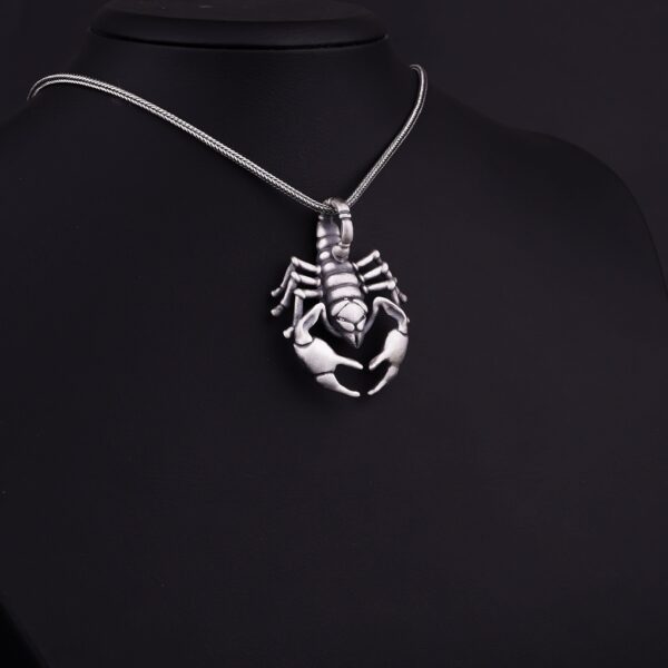the silver scorpion necklace is a product of high class craftsmanship and intricate designing. it's solid structure makes it a perfect piece to use as an everyday jewelry to elevate your style. espada silver