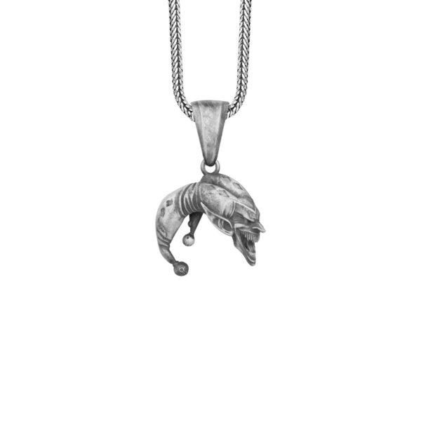 the joker necklace sterling silver is a product of high class craftsmanship and intricate designing. it's solid structure makes it a perfect piece to use as an everyday jewelry to elevate your style. espada silver