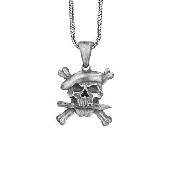 the skull and crossbone necklace is a product of high class craftsmanship and intricate designing. it's solid structure makes it a perfect piece to use as an everyday jewelry to elevate your style. espada silver