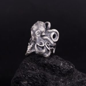 The Silver Octopus Ring is a product of high class craftsmanship and intricate designing. It's solid structure makes it a perfect piece to use as an everyday jewelry to elevate your style. This exceptional ring is made to last and worthy of passing onto next generations.