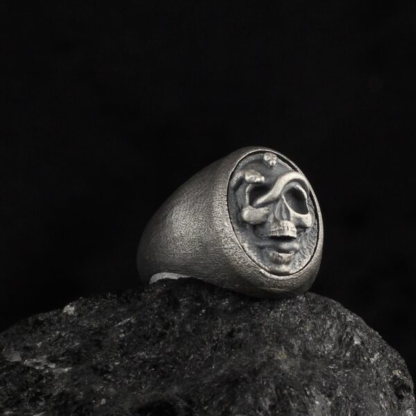 the death head ring is a product of high class craftsmanship and intricate designing. it's solid structure makes it a perfect piece to use as an everyday jewelry to elevate your style. this exceptional ring is made to last and worthy of passing onto next generations.