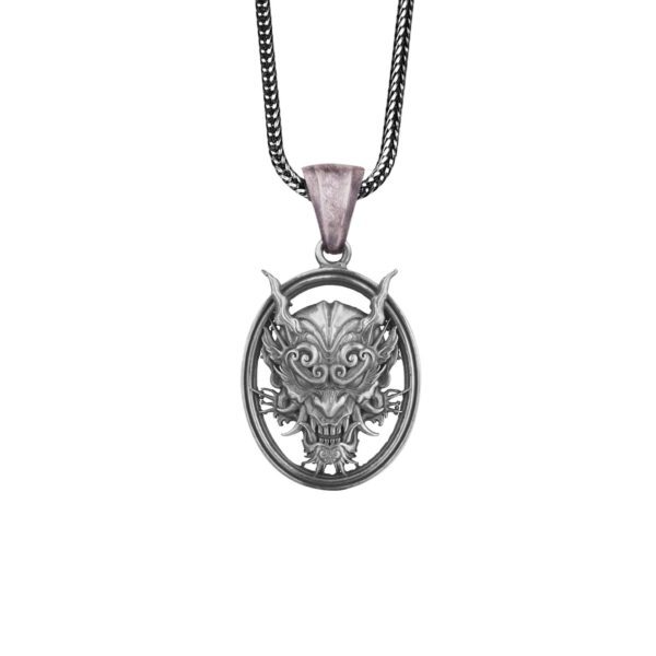 the oni pendant sterling silver necklace is a product of high class craftsmanship and intricate designing. it's solid structure makes it a perfect piece to use as an everyday jewelry to elevate your style. espada silver