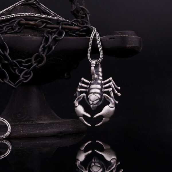 the silver scorpion necklace is a product of high class craftsmanship and intricate designing. it's solid structure makes it a perfect piece to use as an everyday jewelry to elevate your style. espada silver