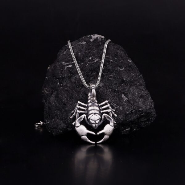 the silver scorpion necklace is a product of high class craftsmanship and intricate designing. it's solid structure makes it a perfect piece to use as an everyday jewelry to elevate your style.