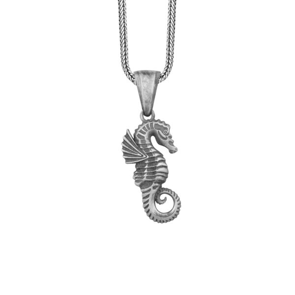 the silver seahorse necklace is a product of high class craftsmanship and intricate designing. it's solid structure makes it a perfect piece to use as an everyday jewelry to elevate your style. espada silver