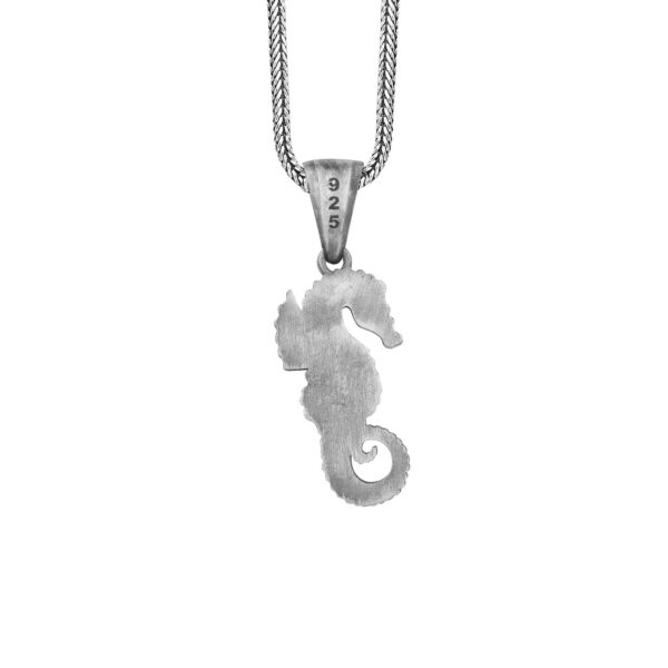 the silver seahorse necklace is a product of high class craftsmanship and intricate designing. it's solid structure makes it a perfect piece to use as an everyday jewelry to elevate your style. espada silver