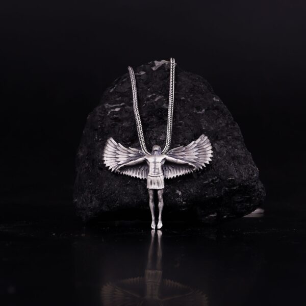 the silver angel necklace is a product of high class craftsmanship and intricate designing. it's solid structure makes it a perfect piece to use as an everyday jewelry to elevate your style.