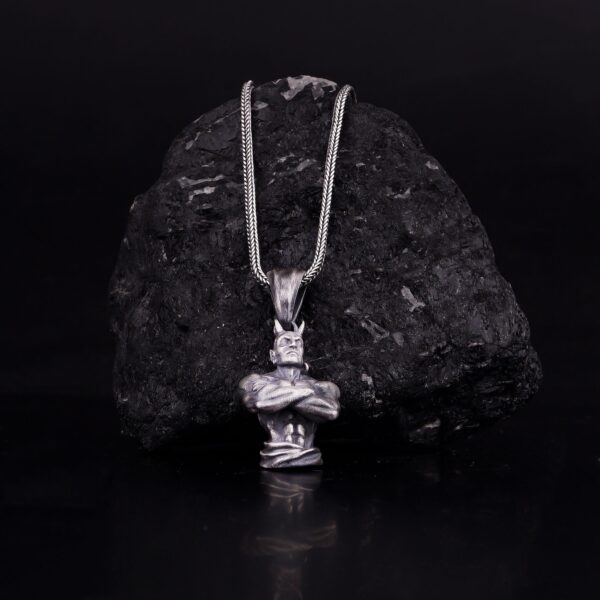 the devil necklace is a sterling silver gothic jewelry piece that represents satan