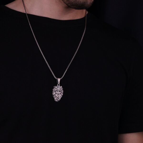 the silver greenman necklace is a product of high class craftsmanship and intricate designing. it's solid structure makes it a perfect piece to use as an everyday jewelry to elevate your style. espada silver