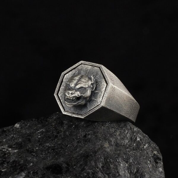 the pitbull ring is a product of high class craftsmanship and intricate designing. it's solid structure makes it a perfect piece to use as an everyday jewelry to elevate your style. espada silver