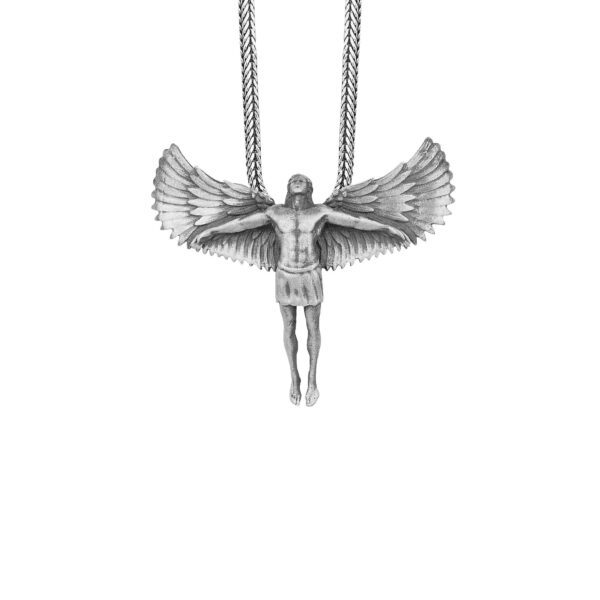 the silver angel necklace is a product of high class craftsmanship and intricate designing. it's solid structure makes it a perfect piece to use as an everyday jewelry to elevate your style. espada silver