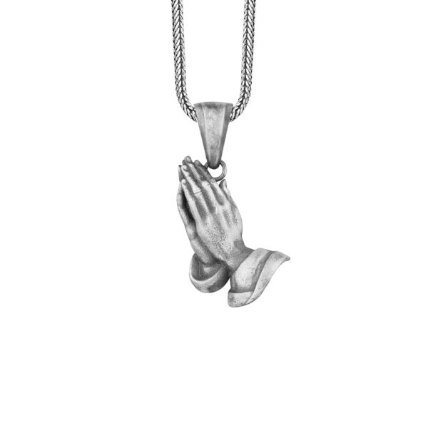 the praying hands pendant is a product of high class craftsmanship and intricate designing. it's solid structure makes it a perfect piece to use as an everyday jewelry to elevate your style. espada silver