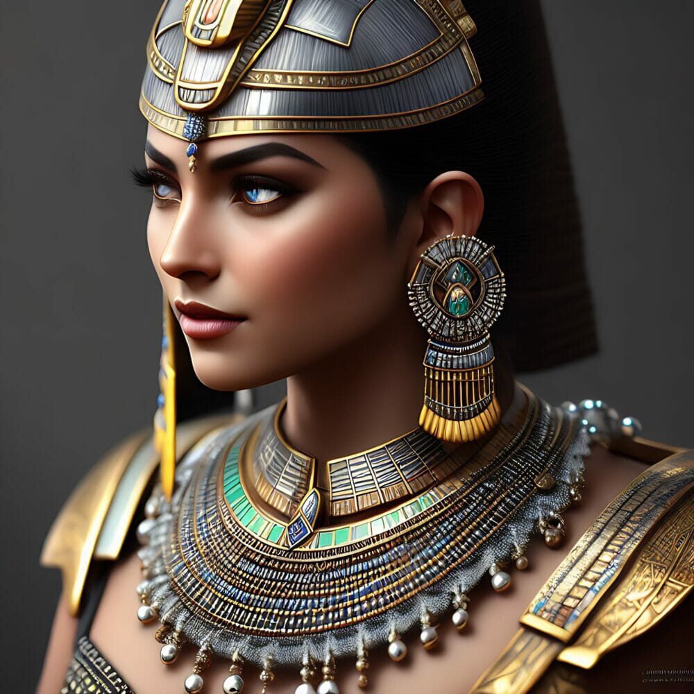 an ancient egyptian woman wearing sterling silver jewelry. history of sterling silver jewelry making.