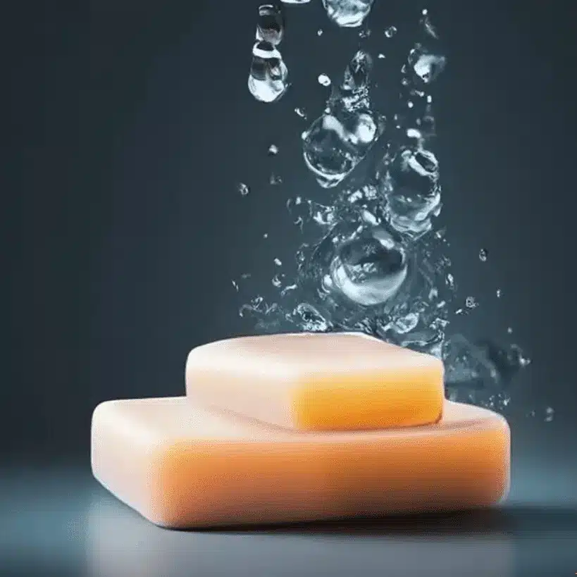 warm water droping on a orange soap
