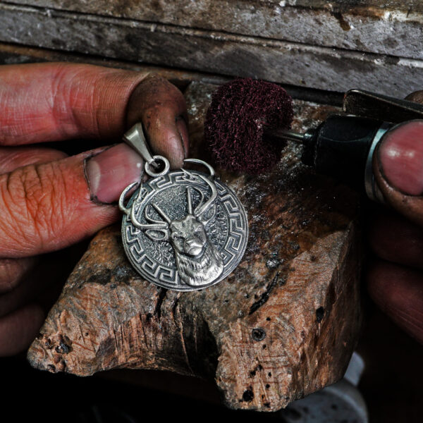 making process of white stag necklace